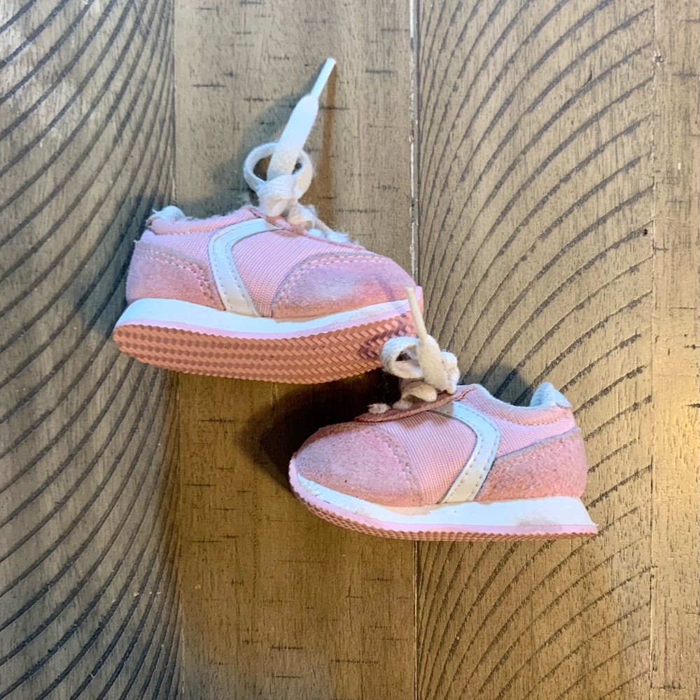 Champion Lace Up Sneakers Nylon and Leather baby sz 1 Lt Pink and White - Picture 4 of 5